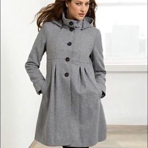 DKNY Hooded Wool Blend Babydoll Coat 10